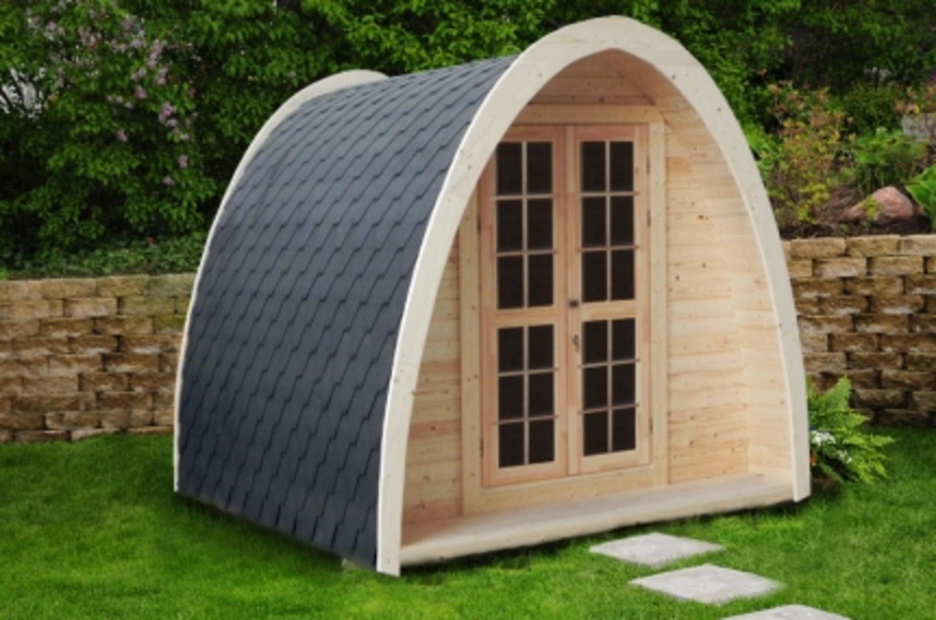 V Brand New 4 x 2.4m Camping Pod Made from Spruce - Double doors with Lock and Double Glass