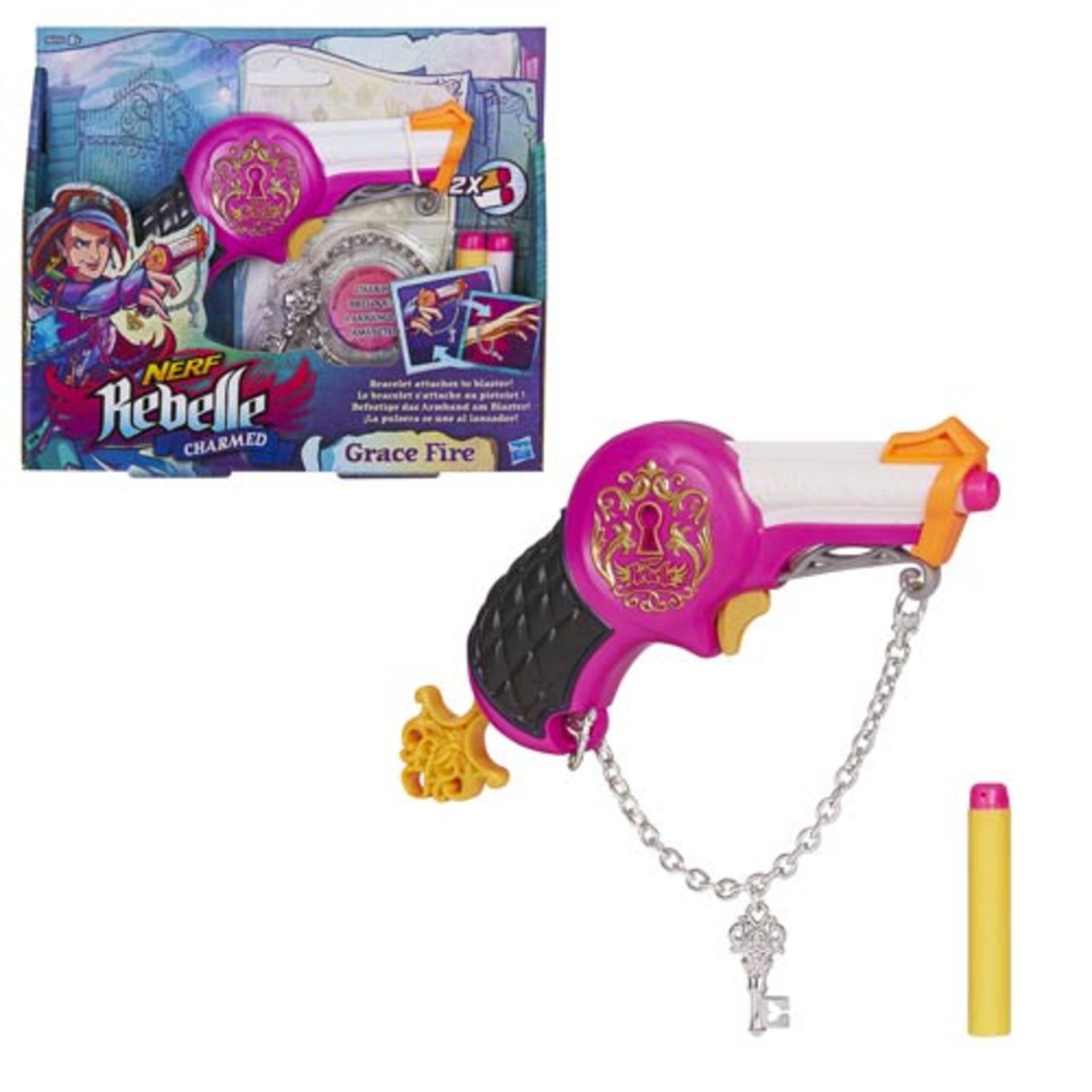 V *TRADE QTY* Brand New Hasbro Nerf Rebelle Charmed Grace Fire Including Charm Bracelet X 3 YOUR BID