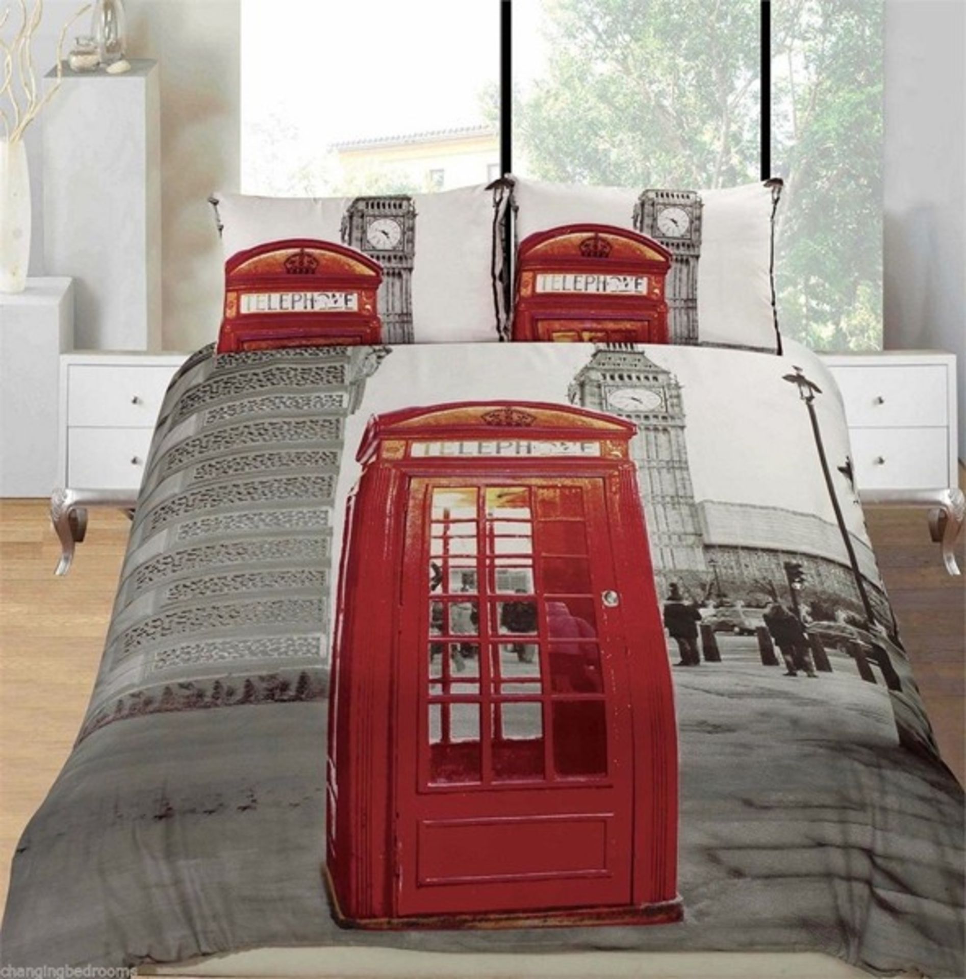V Brand New Three Piece 3D Printed Duvet Set-Red Phone Box In Front Of Big Ben