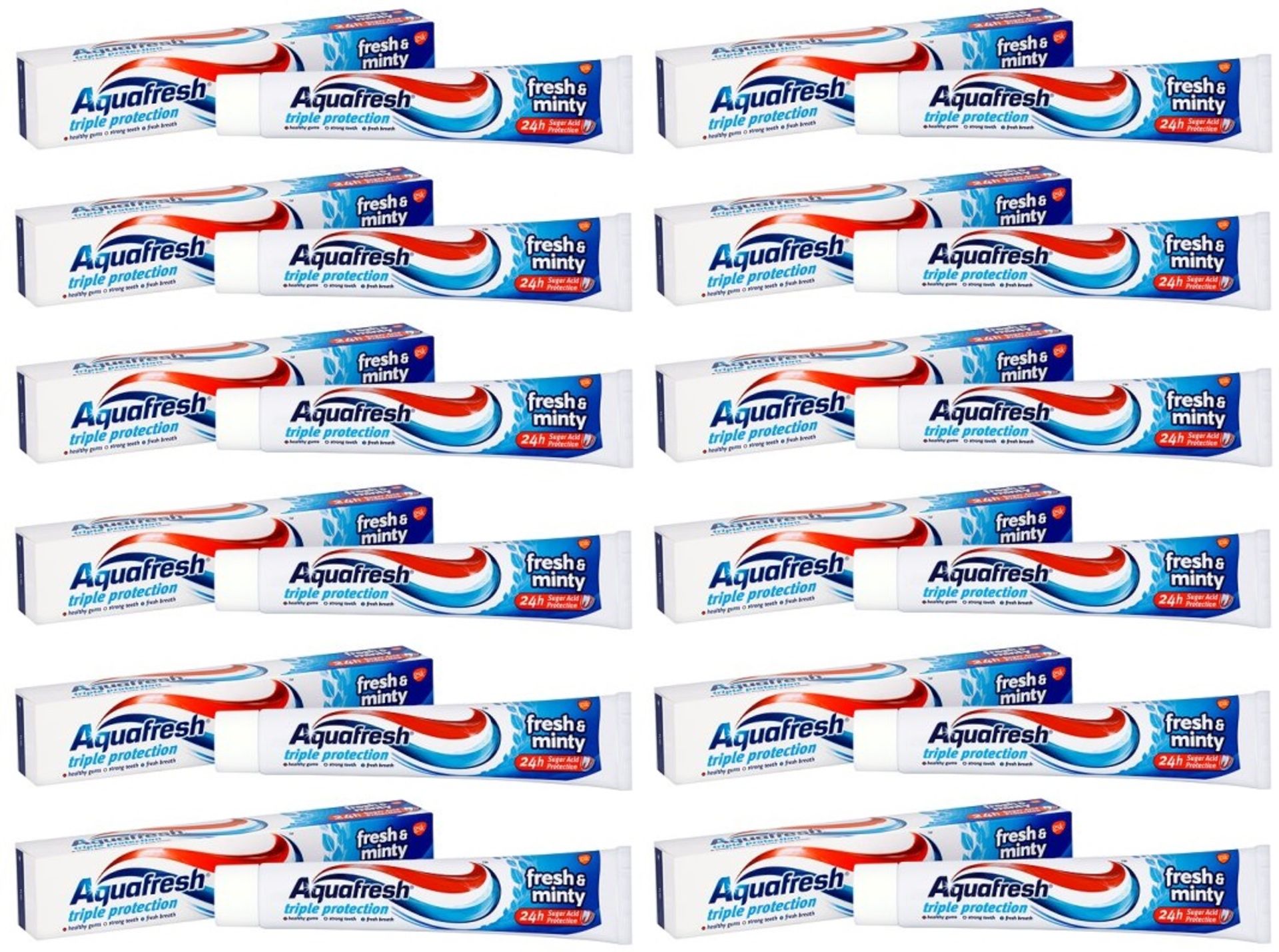 V Brand New 12 Tubes Aquafresh Toothpaste Fresh & Minty 75ml Amazon Price £26.64
