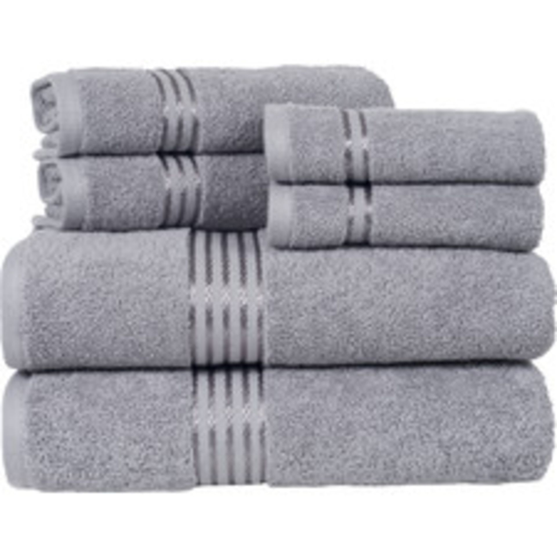 V Brand New Silver 6 Piece Towel Bale Set With 2 Face Towels - 2 Hand Towels - 1 Bath Sheet - 1 Bath