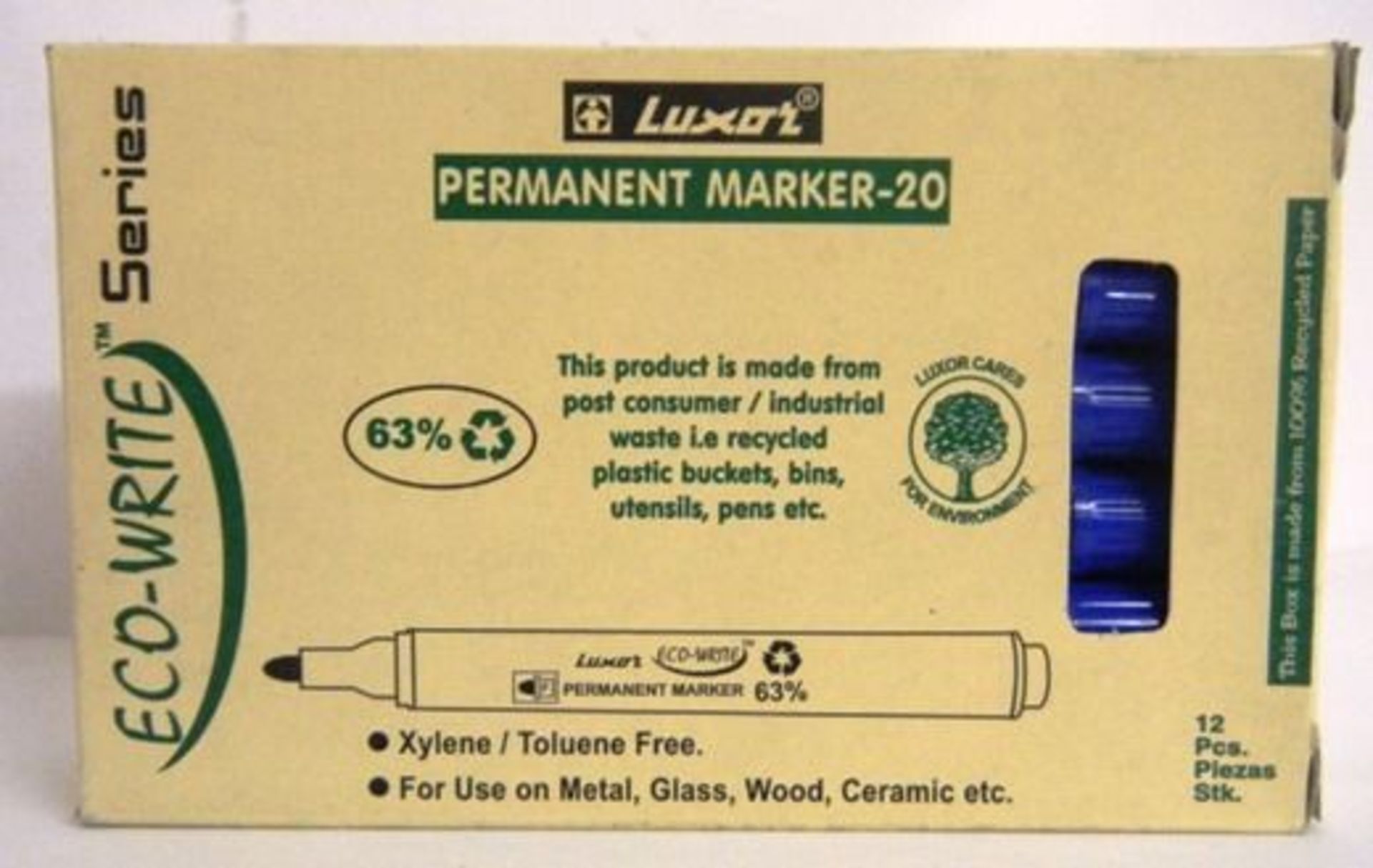 V Brand New 12 Pack Luxor Permanent Marker Pens Blue (Image is different colour) OSP £12.09 (