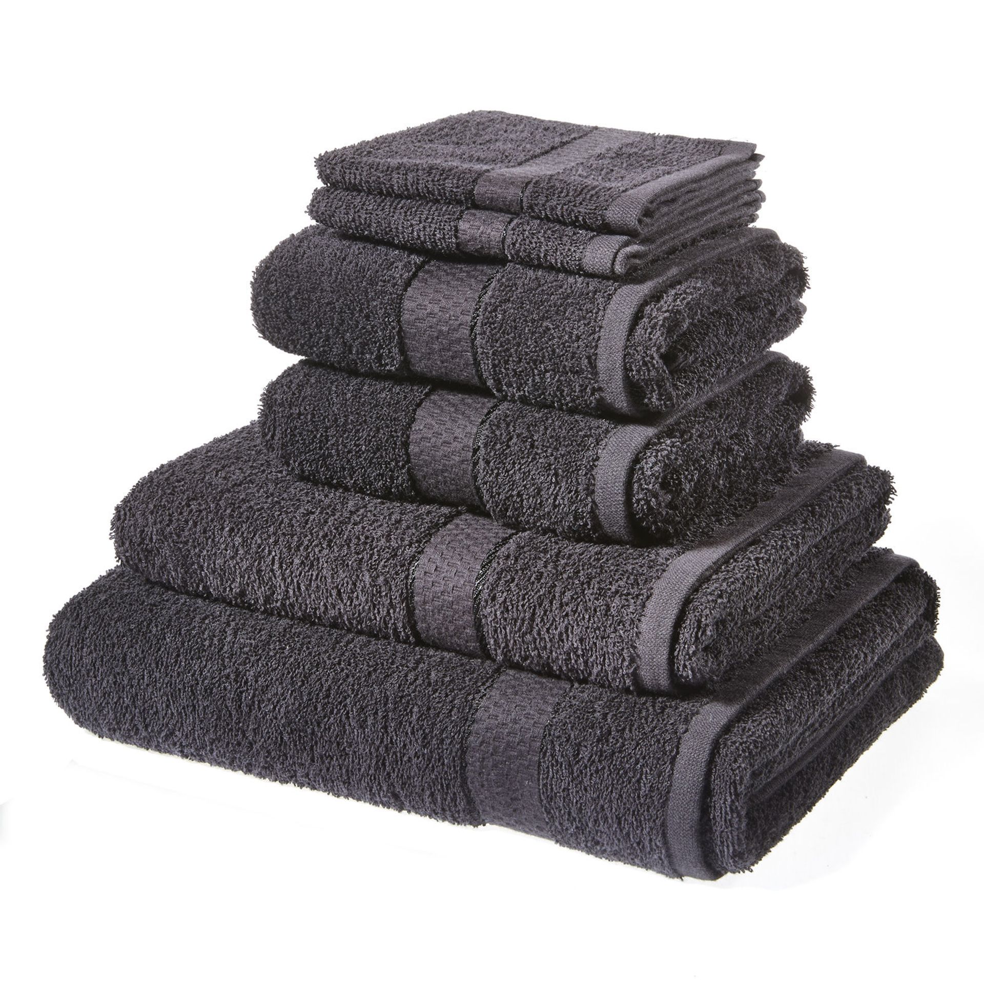 V Brand New Black 6 Piece Towel Bale Set With 2 Face Towels - 2 Hand Towels - 1 Bath Sheet - 1