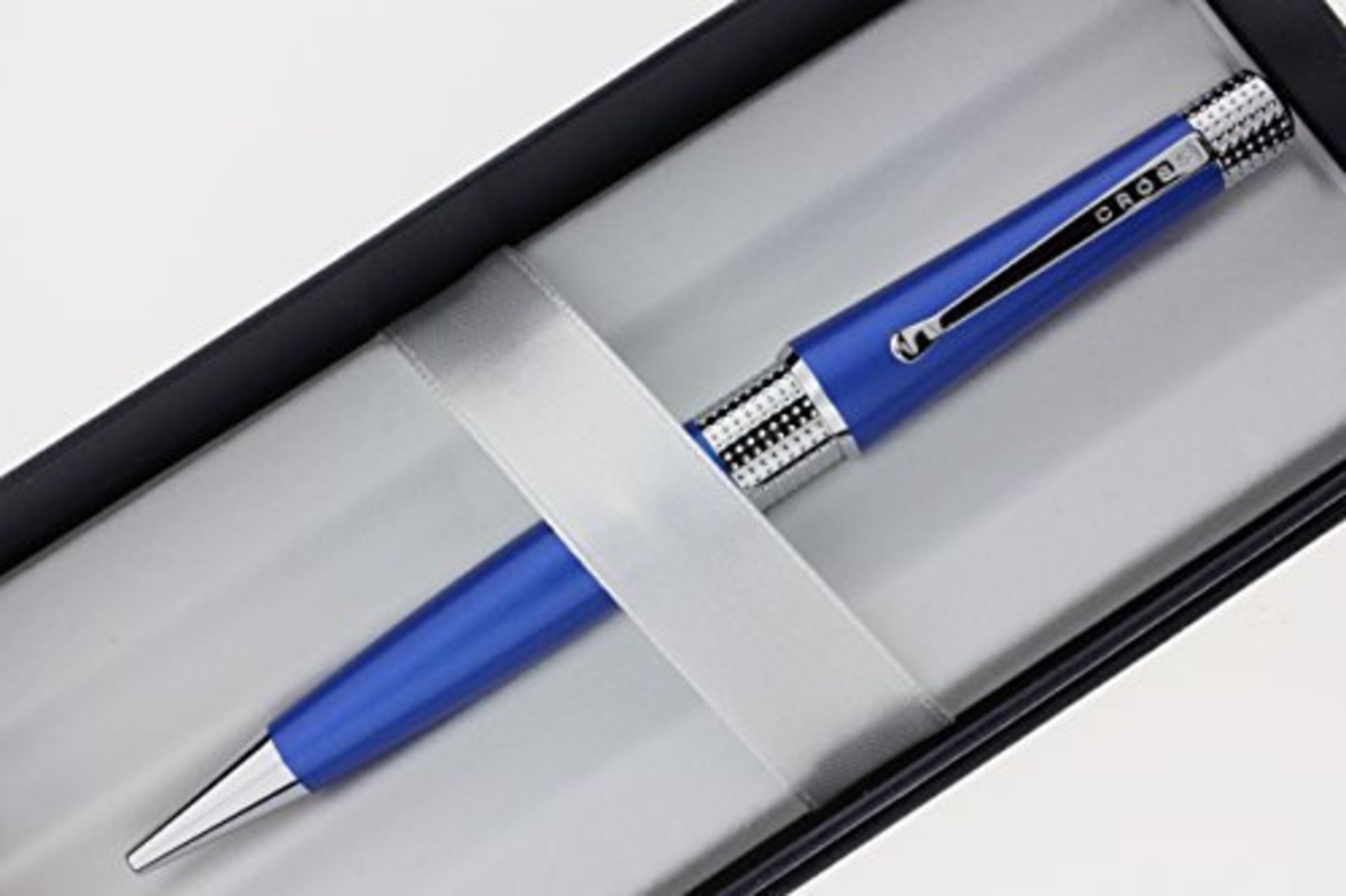 V Brand New Cross Beverly Blue and Chrome Ball Point Pen with Twist Retract Mechanism in Gift