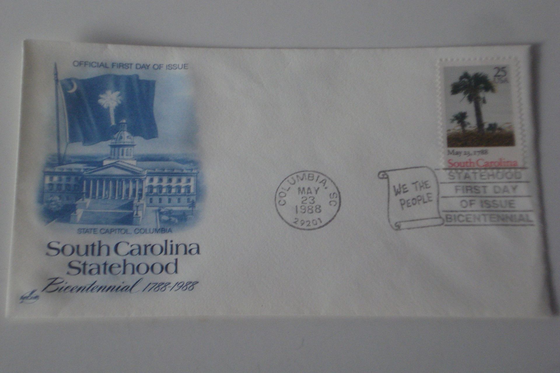 South Carolina Bi-Centennial of Statehood 1988 USA first day of issue commemorative stamp cover