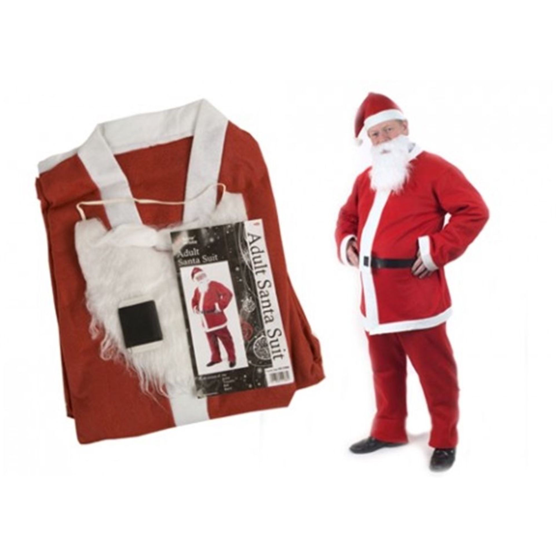 V Brand New 5pc Adult Santa Suit With Hat - Jacket - Trousers - Belt and Beard