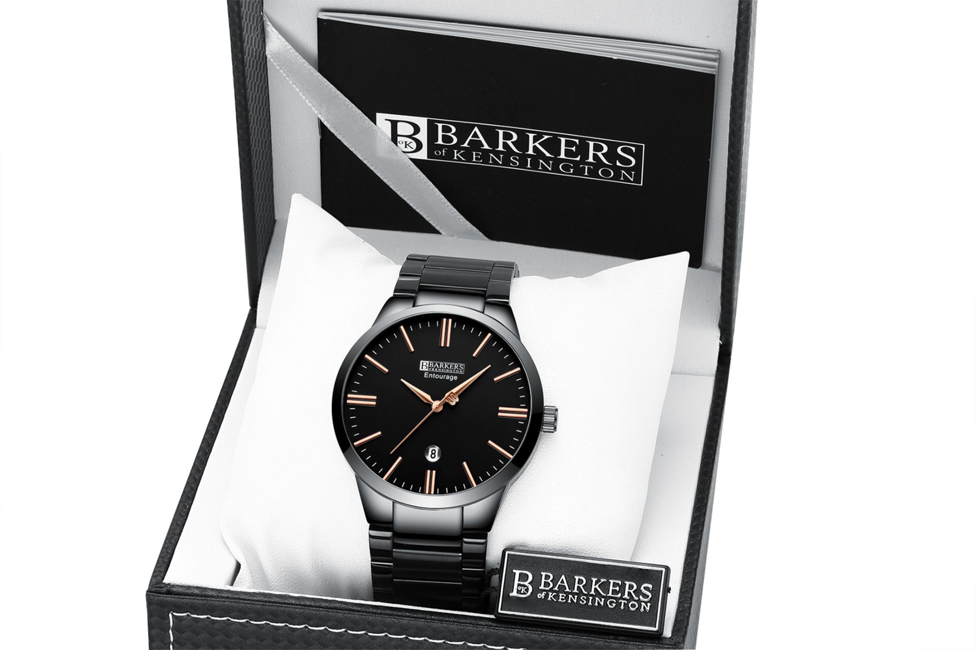 V Brand New Barkers Of Kensington Gents Entourage Watch with Two Tone Black Bracelet Strap and