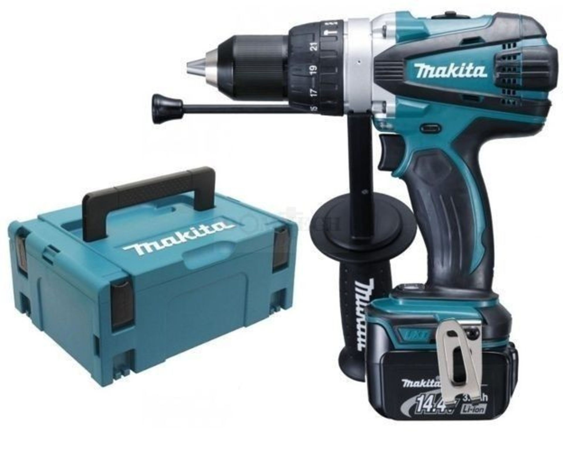 V Brand New Makita 14.4v Hammer Drill With Battery And Hard Case - Online Price £304.80 (Domitech)