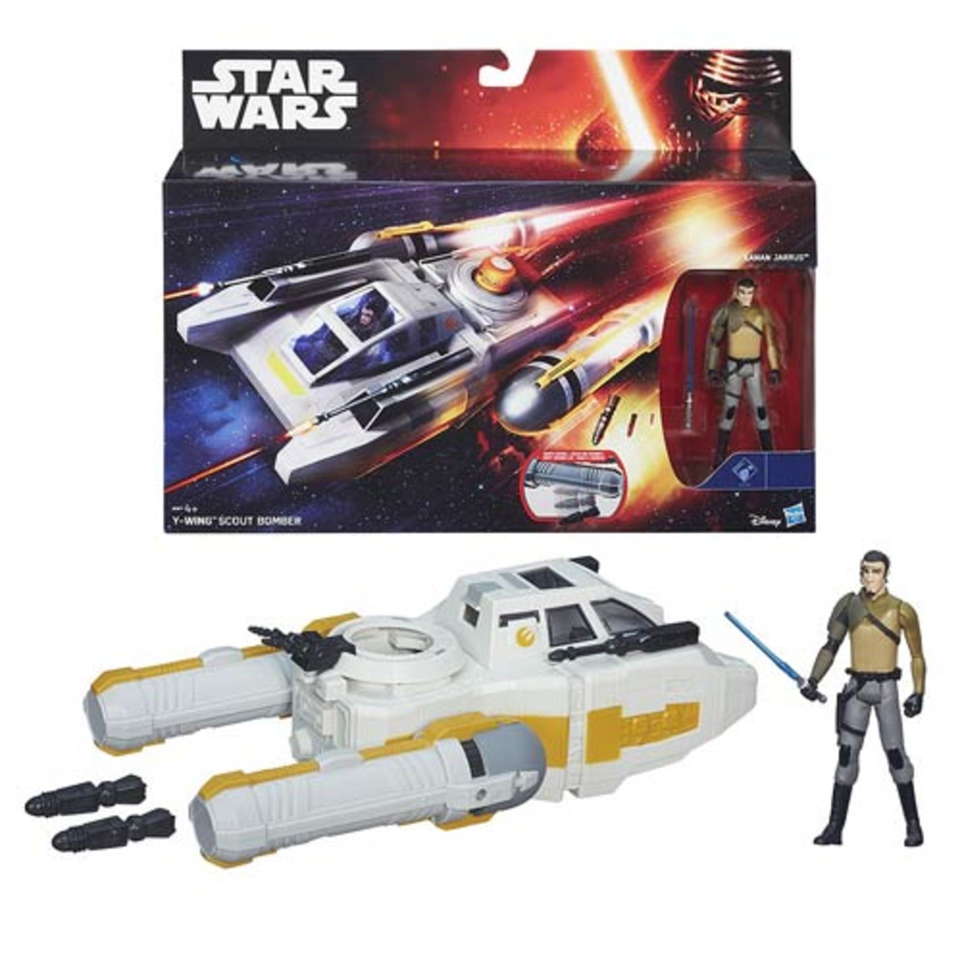 V Brand New Hasbro Star Wars Y-Wing Scout Bomber With Kanan Jarrus Figure - Drops Bombs - With