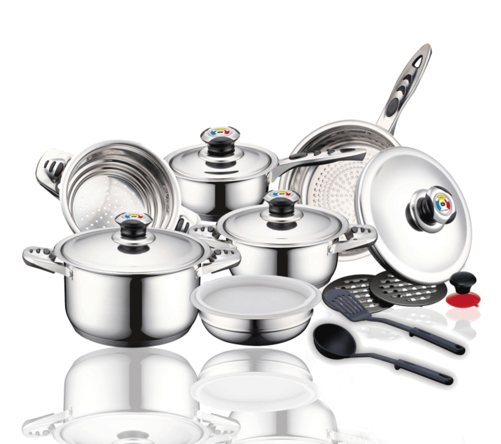 V Brand New 16pce Stainless Steel Cookware Set Including Ceramic Coated Fry Pan RRP 1299Euro