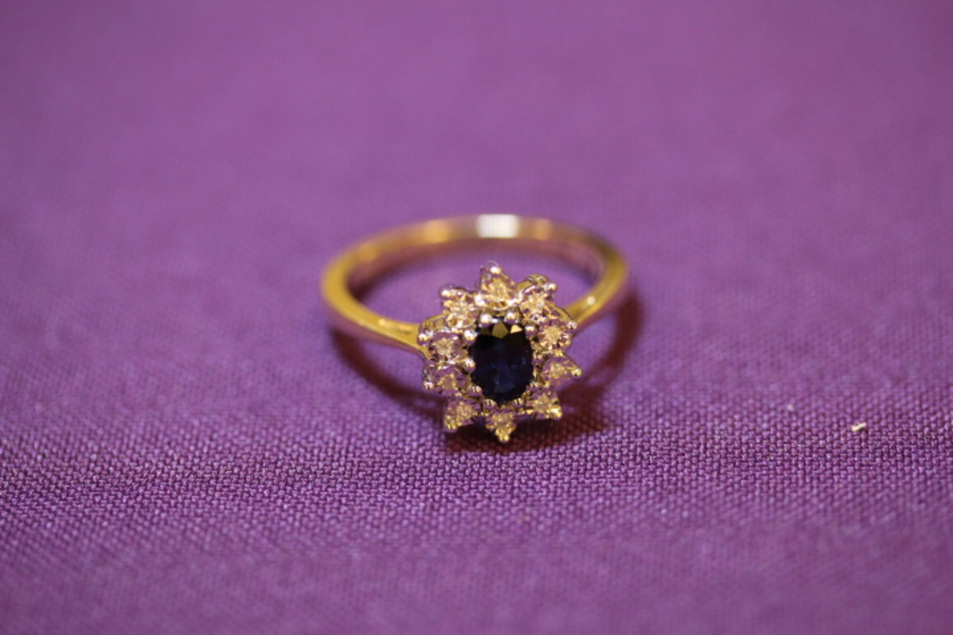 Brand New Yellow Gold Sapphire & Diamond Cluster Ring