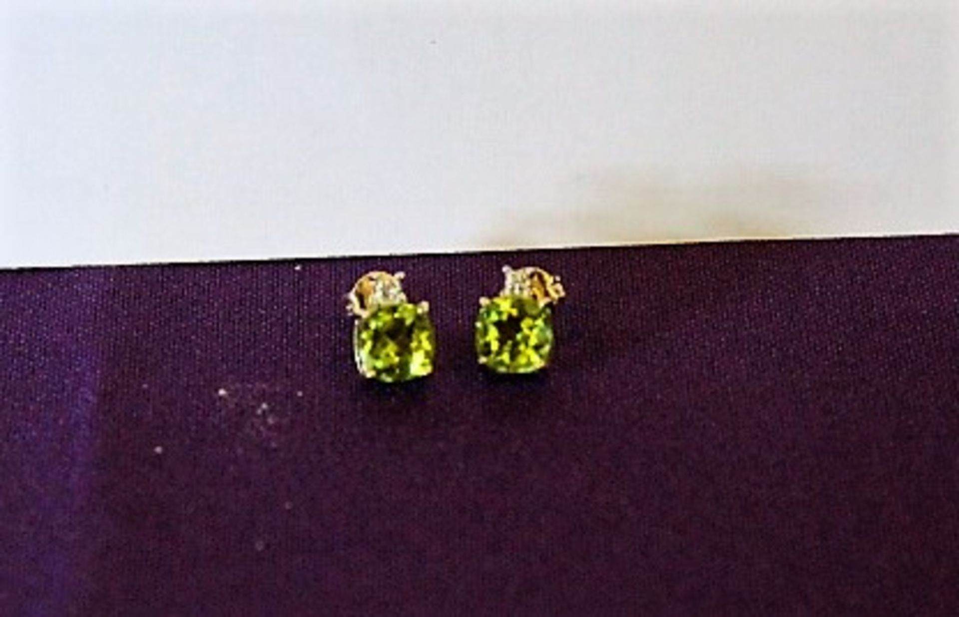 Brand New Pair Yellow Gold Peridot & Diamond Earrings