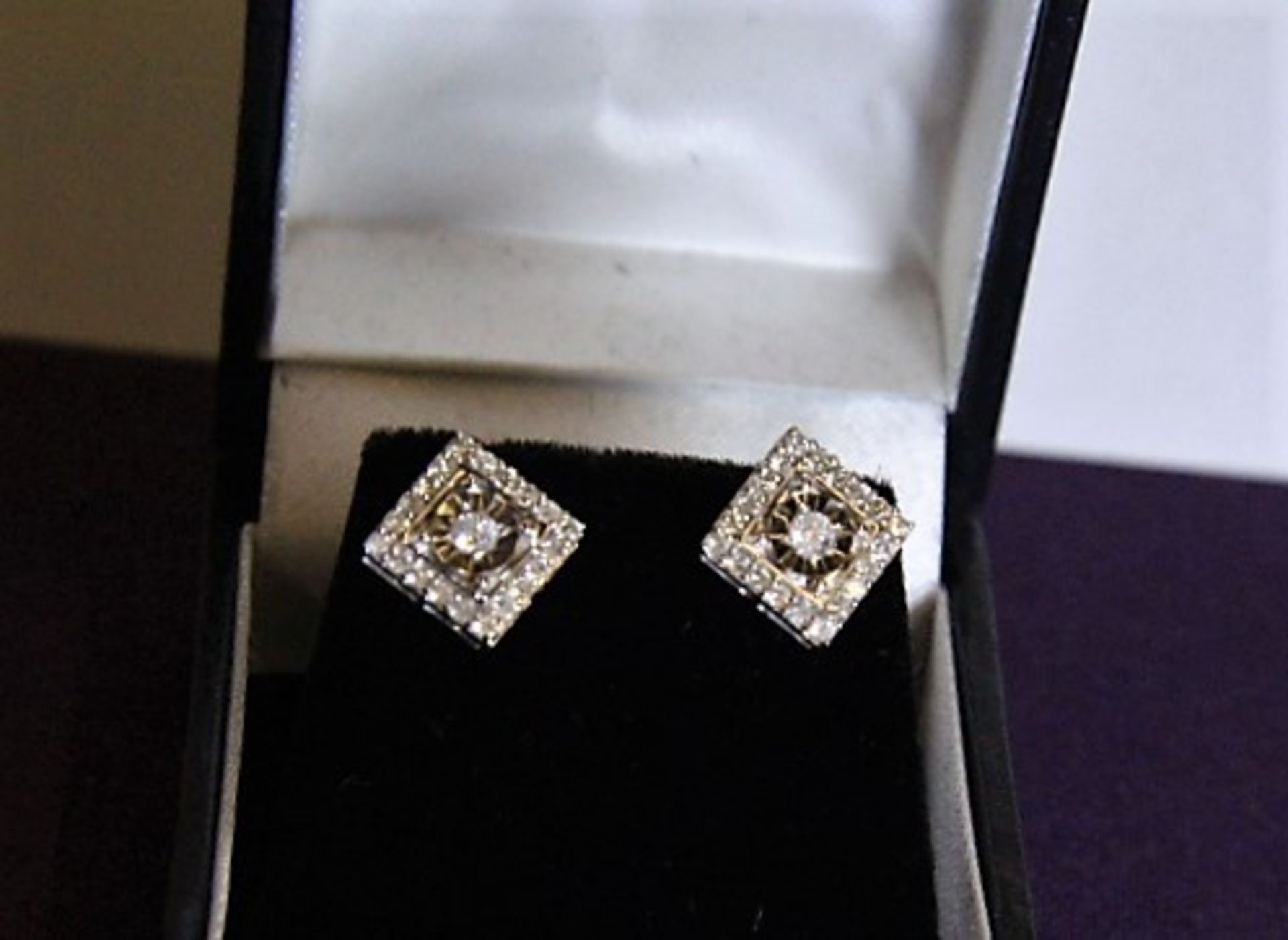 Brand New Pair White & Yellow Gold .50ct Diamond Earrings (Stems are yellow gold)]