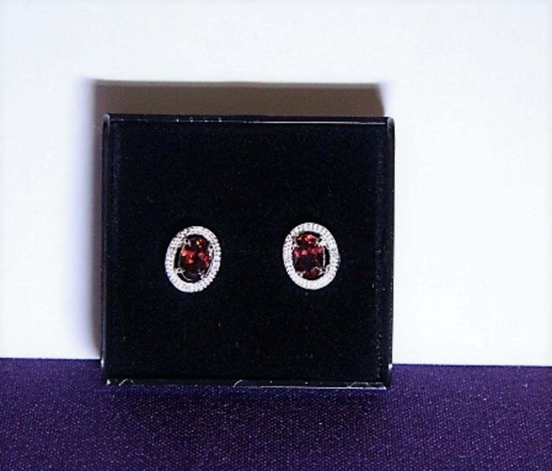 Brand New Pair Yellow Gold Garnet & Diamond Earrings