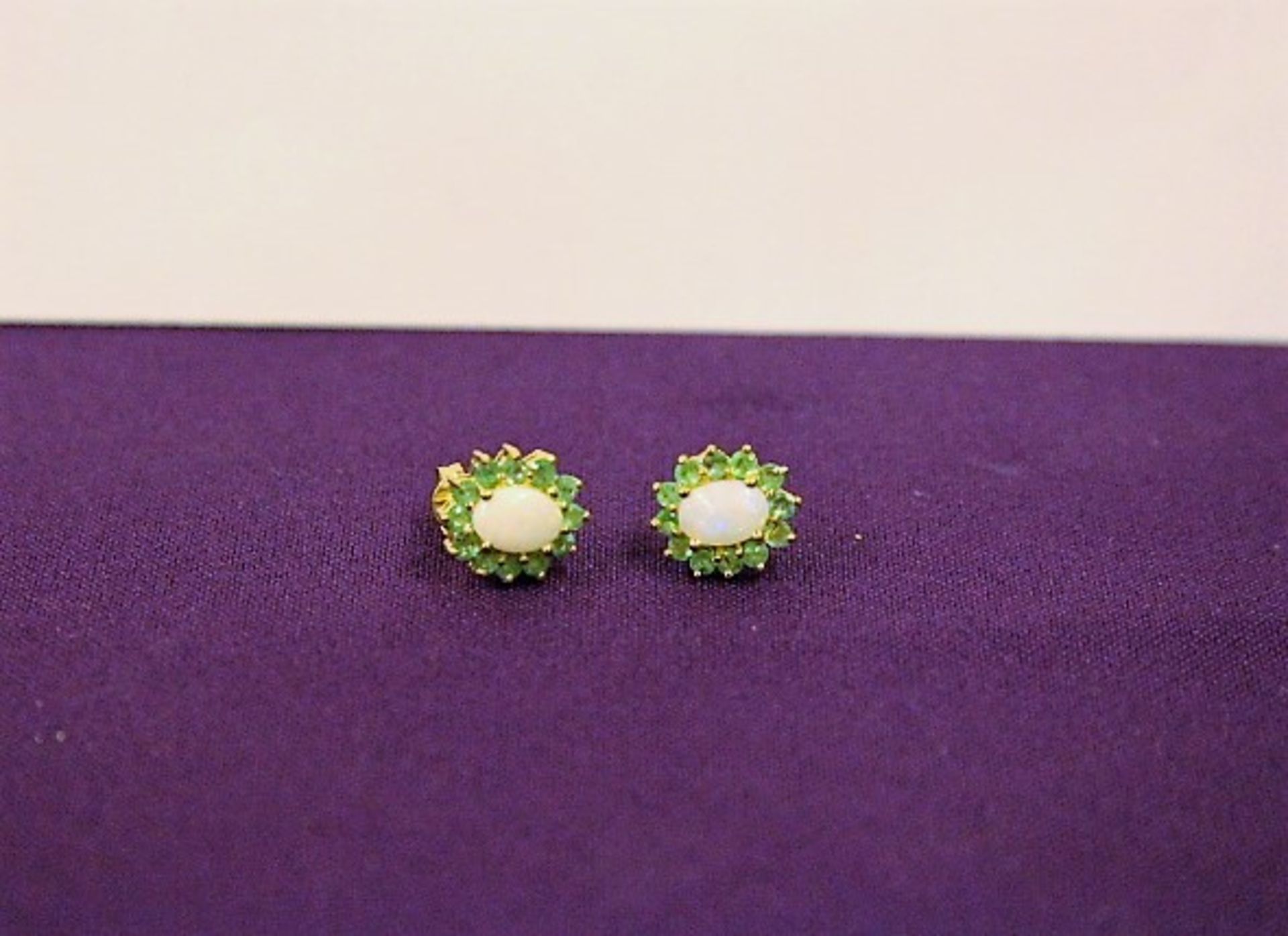 Brand New Pair Yellow Gold Emerald & Opal Earrings