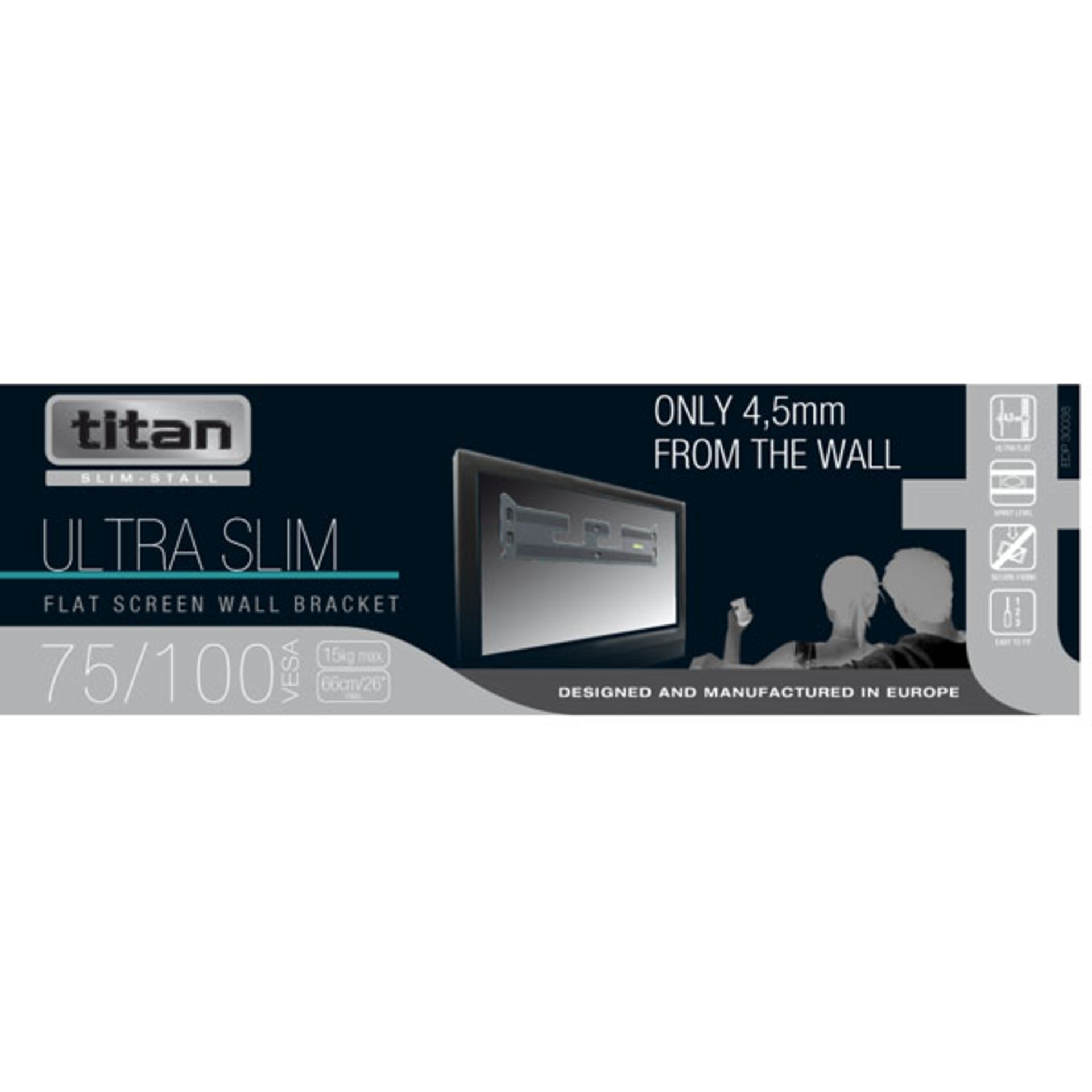 Brand New Titan Ultra Slim Flat Screen Wall Bracket 66cm/26" - 15KG maximum - Only 4.5mm From the