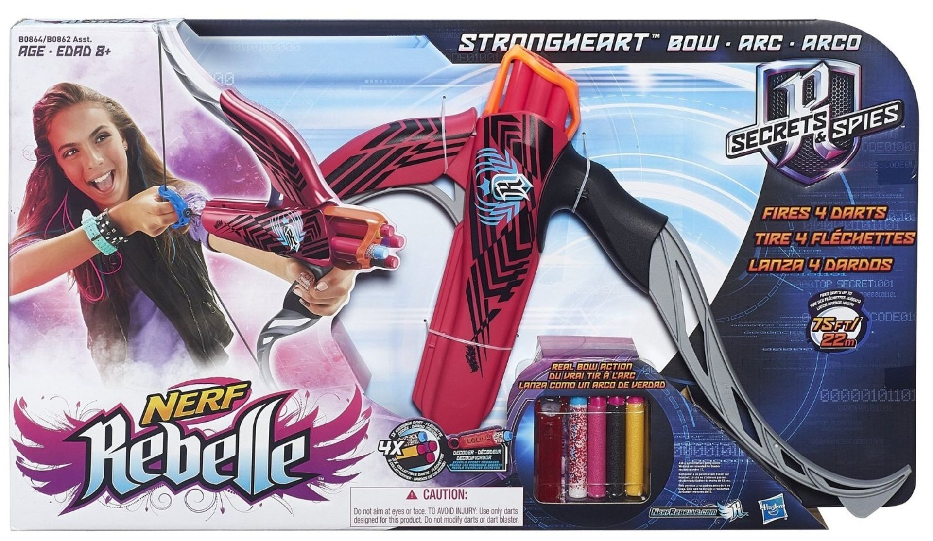 V Brand New Hasbro Nerf Rebelle Secrets And Spies Strongheart Bow With 4 Darts And Decoder Age 8+
