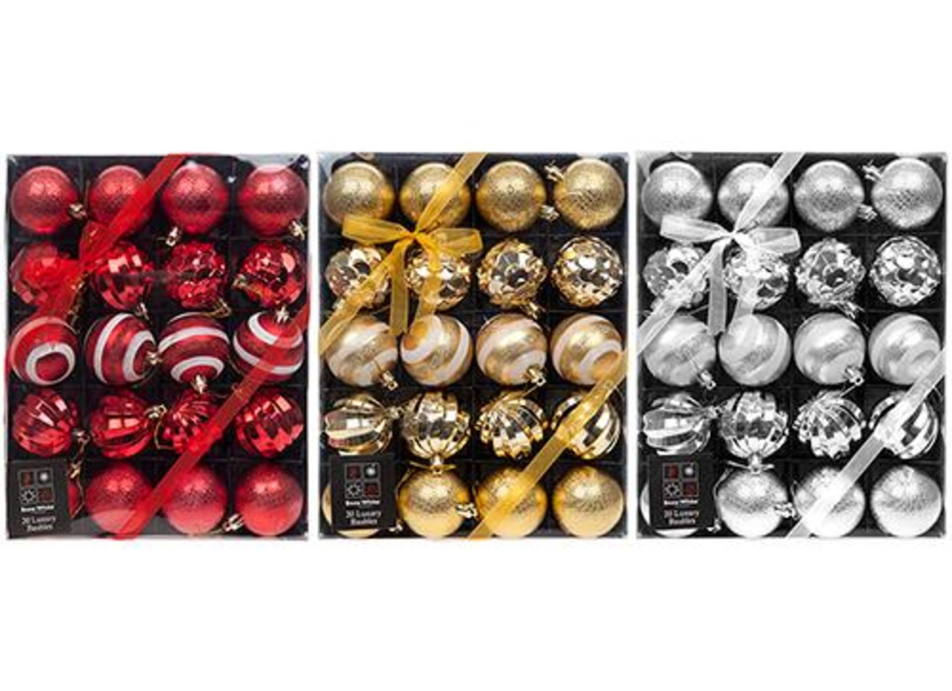 V Brand New 20 Luxury Christmas Baubles (3 Assorted Colours)