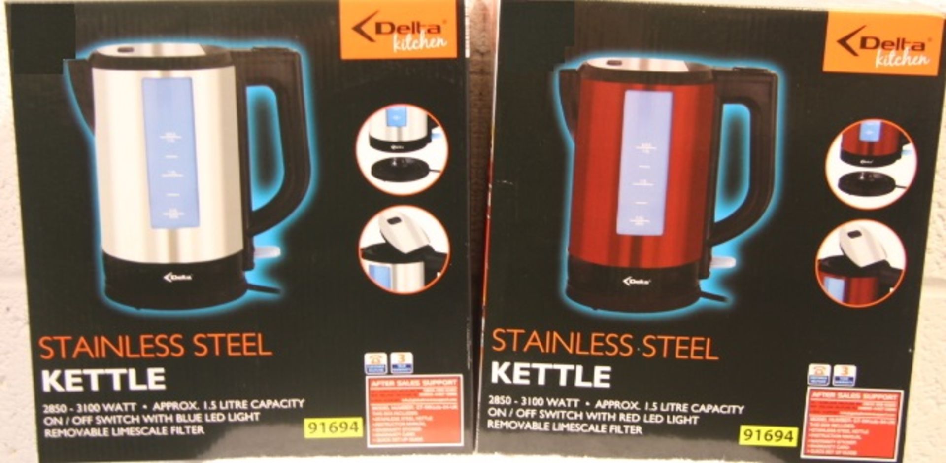 V Brand New Delta Kitchen 2850-3100w 1.5 Litre Stainless Steel Kettle