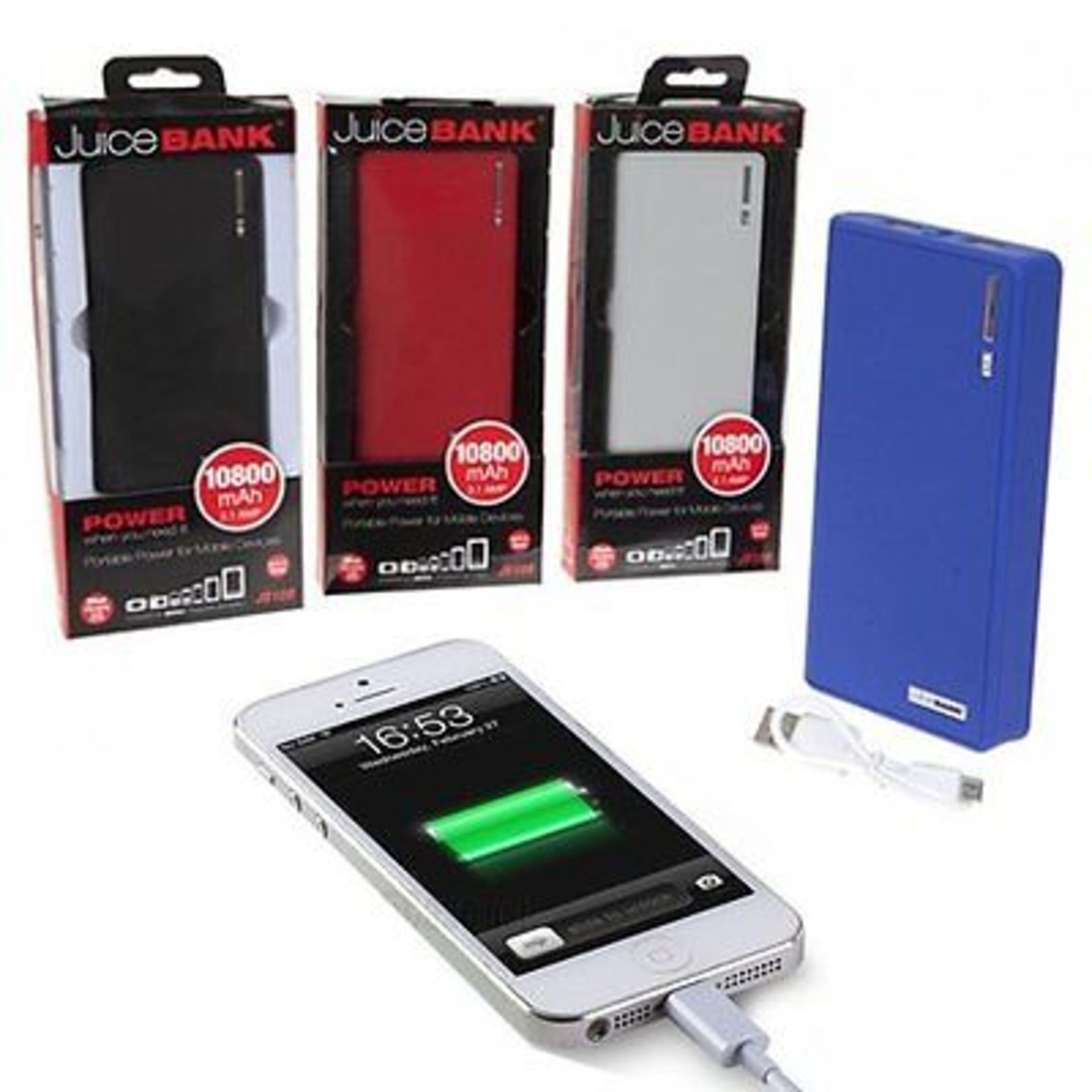 V Brand New 10800mAh 2.1 AMP Juice Bank With 20cm Charging Lead-2 USB Ports