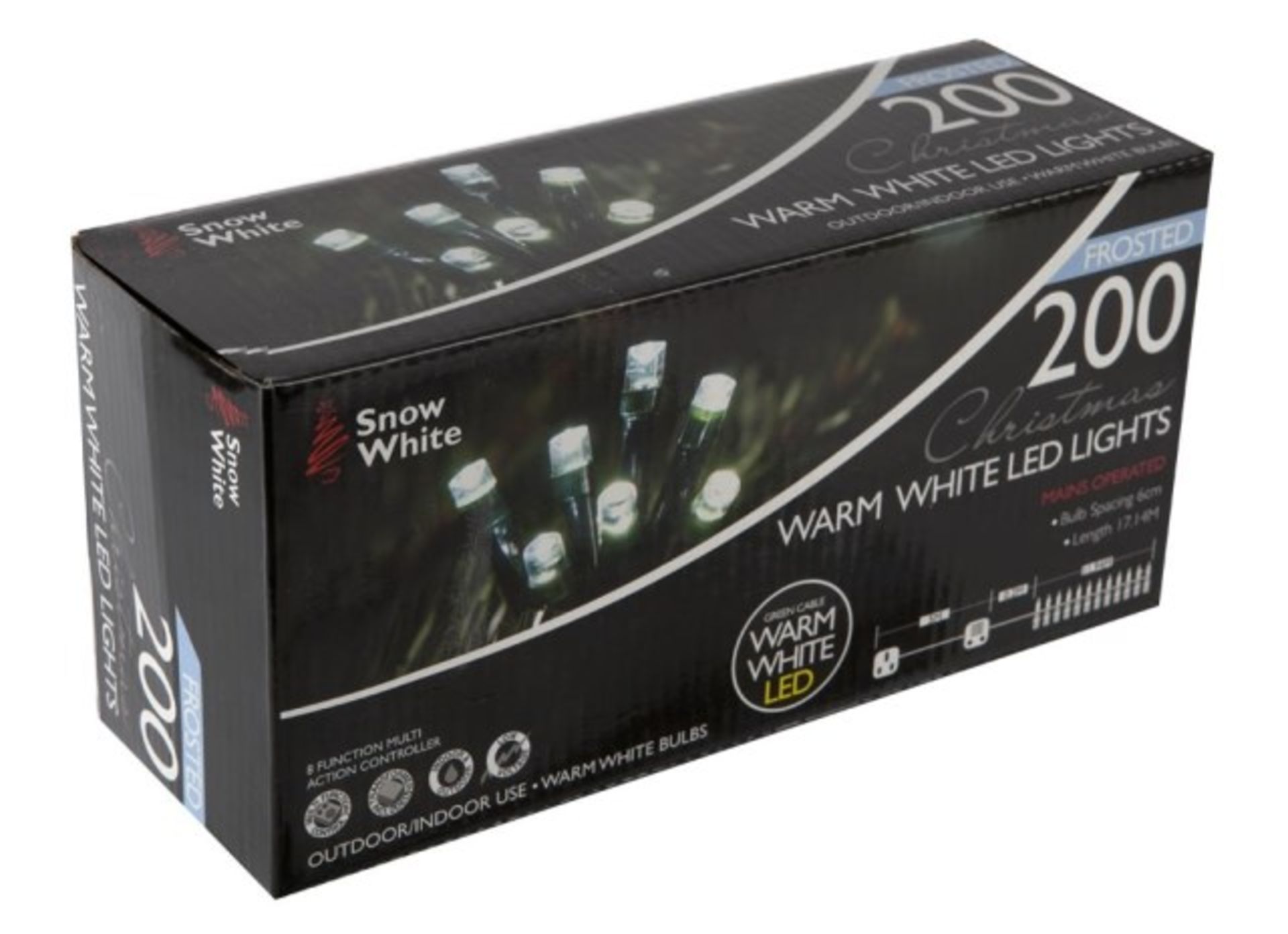 V Brand New Boxed Set 200 Cold White LED Fairy Lights - Low Voltage - 8 Functions - Total 17 Mtr