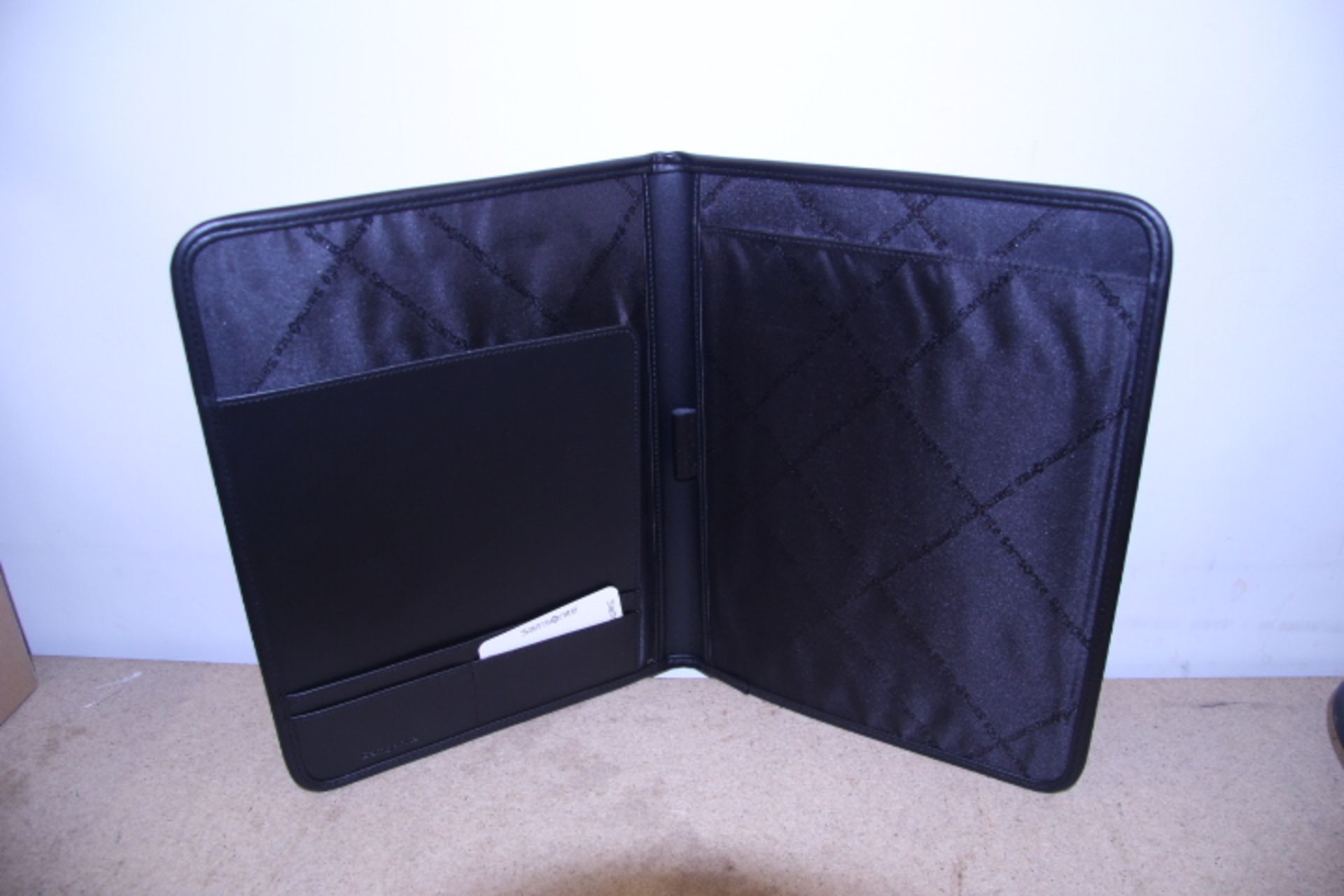 V Brand New Samsonite Black Leather & Fabric Executive Folder With Card Pockets-Pen Pocket