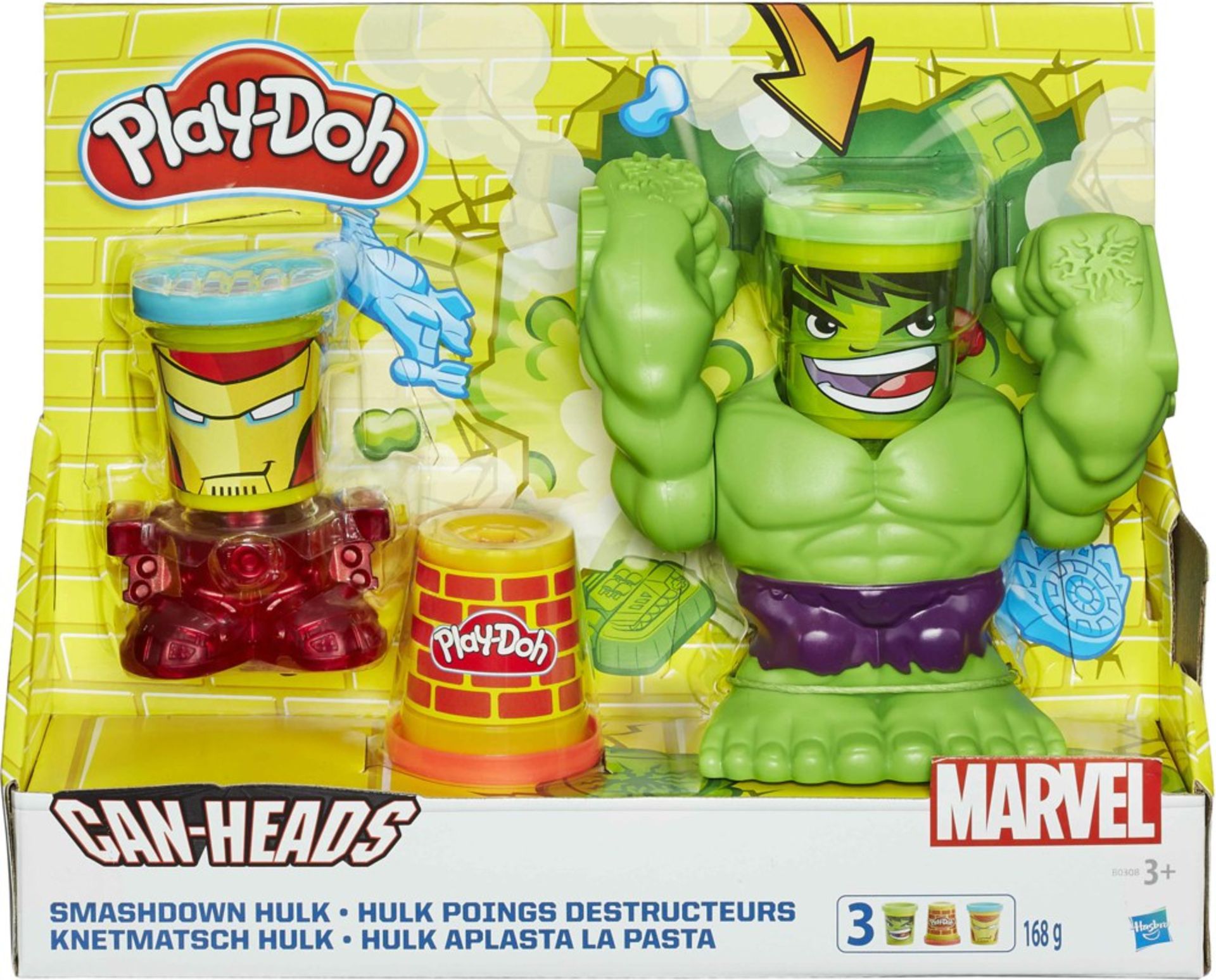 V Brand New Hasbro Marvel Can-Heads Smashdown Hulk With 3 Play-Doh Tubs