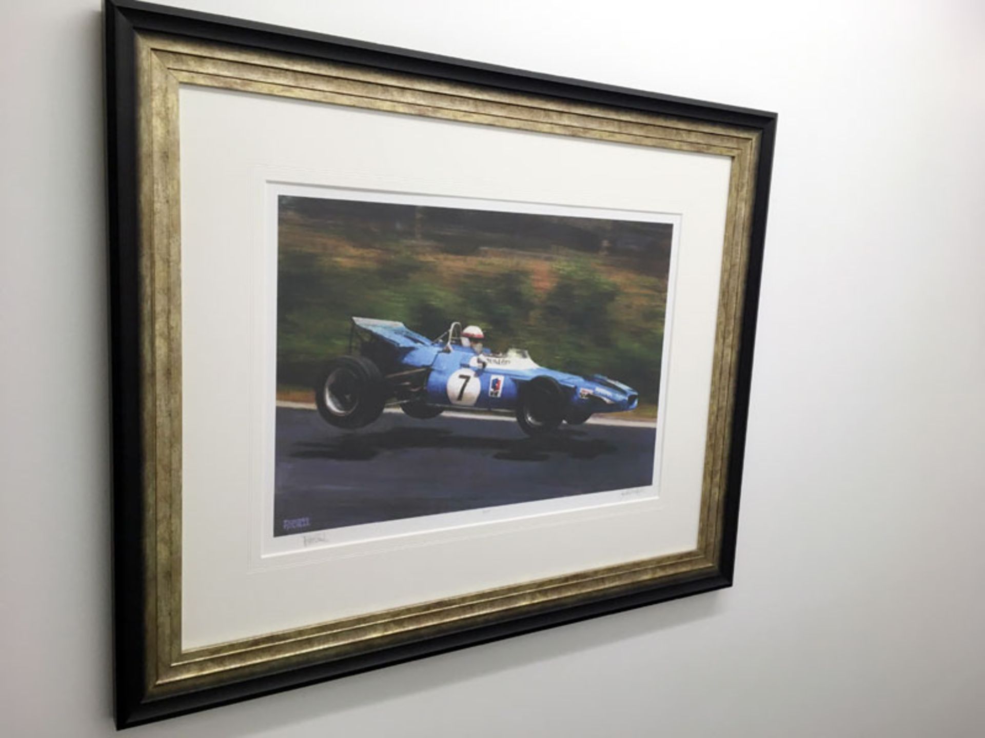 Jackie Stewart Signed 'Nurburgring 1969', Framed A/P Print