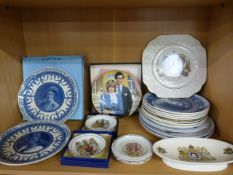 A quantity of commemorative plates and saucers inc Wedgwood and Denby