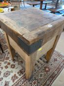 A butchers style block on legs with drawers to front