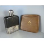 Hip flask with original leather case and a Louisooen of London leather cigar case