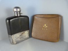 Hip flask with original leather case and a Louisooen of London leather cigar case