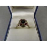 18ct Gold Ring with diamonds, ruby and sapphire (Size M)