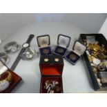 Collection of cufflinks, various award medals and watches