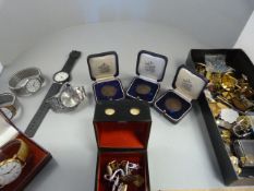 Collection of cufflinks, various award medals and watches