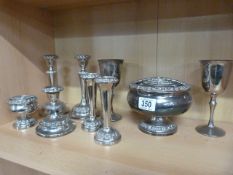 A small quantity of silverplate to include candle holders and goblets