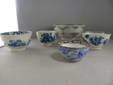 Four oriental tea bowls and one other - to include hand painted enamel tea bowl with metal rim and