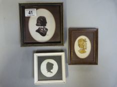 Four Framed silhouettes - three signed E.M