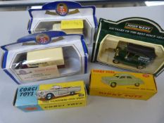 A Boxed Corgi 215 Ford Thunderbird open sports with paper slips inside,(one box empty) three various