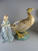 A Royal Doulton figure of 'Sweet Anne' and an Italian pottery figure of a duck A/F