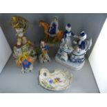 A Group of figures to include Staffordshire Flatback - 'The Gypsy girl'