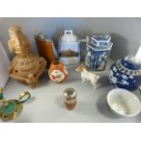 A quantity of china to include modern Oriental, Beswick dog, hips flask etc