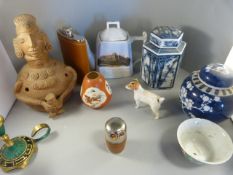 A quantity of china to include modern Oriental, Beswick dog, hips flask etc