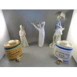 A Lladro figure of 'Yawning Boy', two similar figures (Nao and Zaphin) and two Wade Sherry and Gin