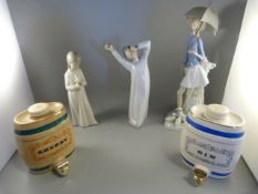 A Lladro figure of 'Yawning Boy', two similar figures (Nao and Zaphin) and two Wade Sherry and Gin