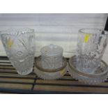 Two large glass vases and bowls etc