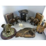 A Quantity of Elephant figures, bookends and a tray etc