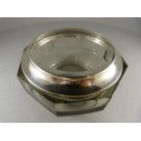 Art Deco Saunders & Shepherd 8 sided jar in a thick Smokey glass with a sterling silver and clear