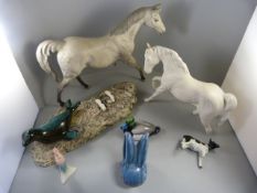 Two Beswick horses A/F, Beswick Calf A/F and a 'John Beswick Greater Scaup' etc