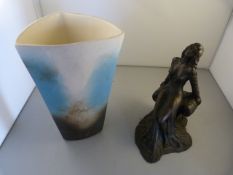 A Resin figure of a lady draped on a rock by John Letts and a vase by Wolfe Murray